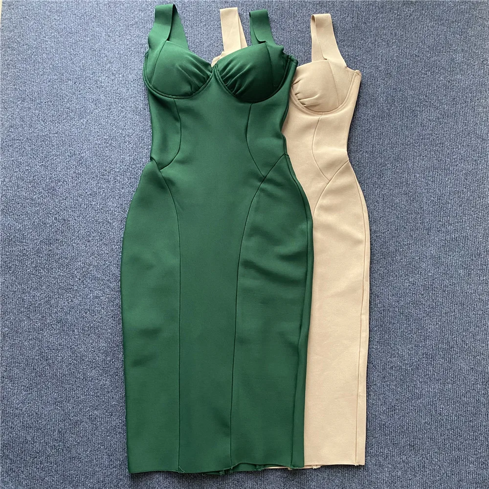 High Quality New Slip Green Apricot Rayon Bandage Dress Foiling Sexy Celebrity Bodycon Cocktail Party Dress 2023 New Vestidos