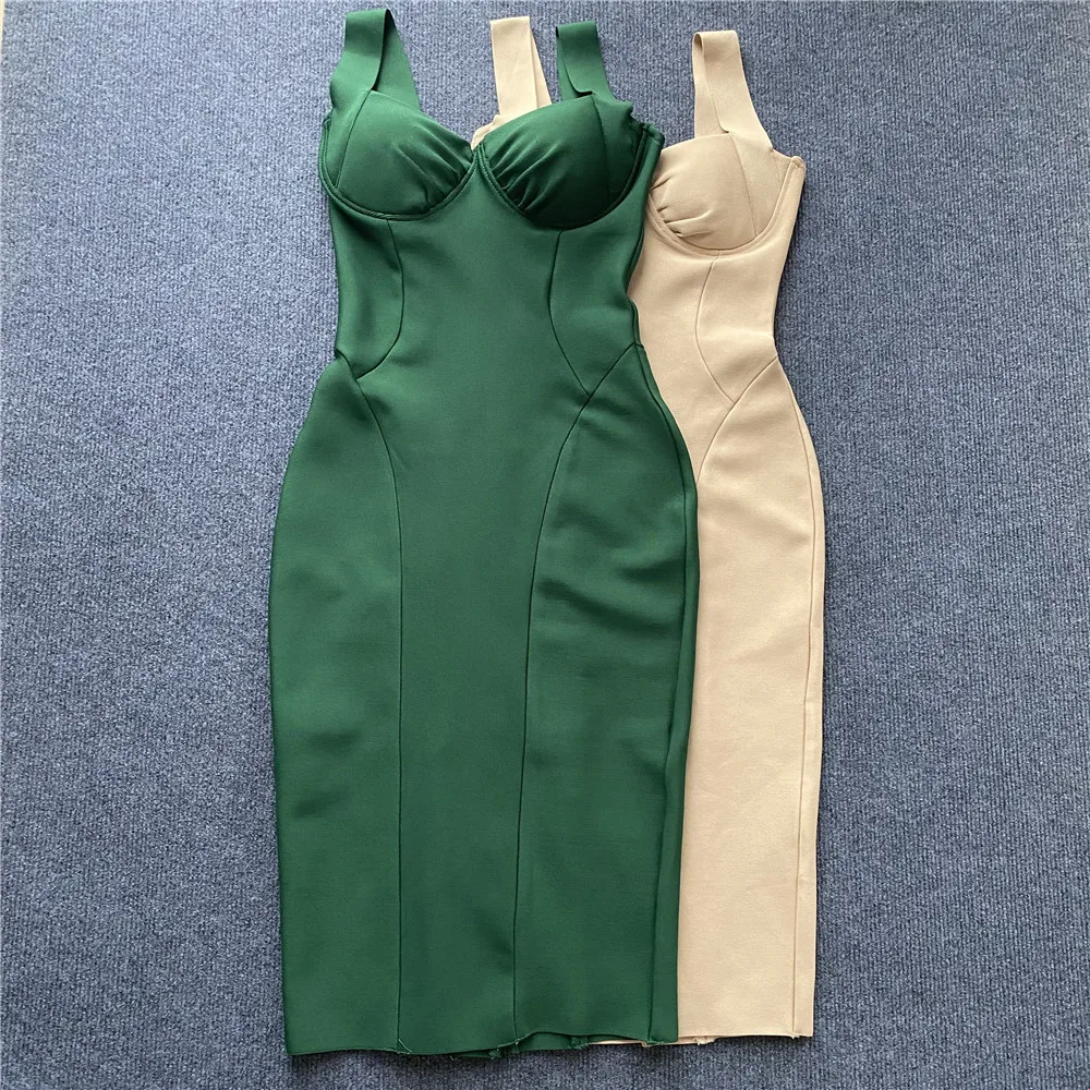 

High Quality New Slip Green Apricot Rayon Bandage Dress Foiling Sexy Celebrity Bodycon Cocktail Party Dress 2023 New Vestidos