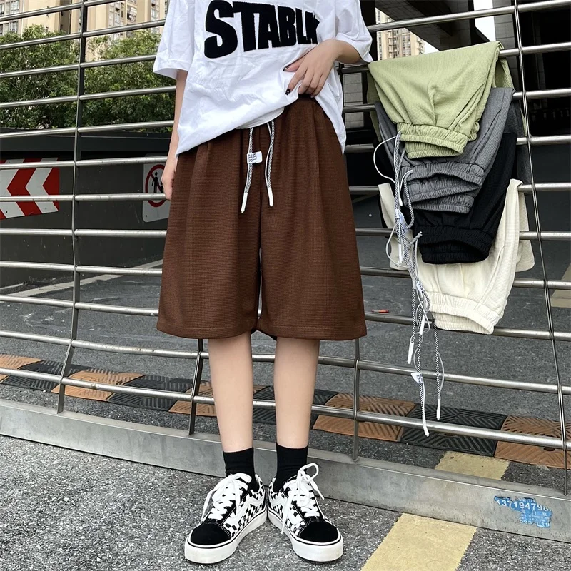 Summer Sport Shorts Solid Trend Street Style Vintage Wide Leg Half Pants Plus Size Loose Casual Straight Pants Men and Women