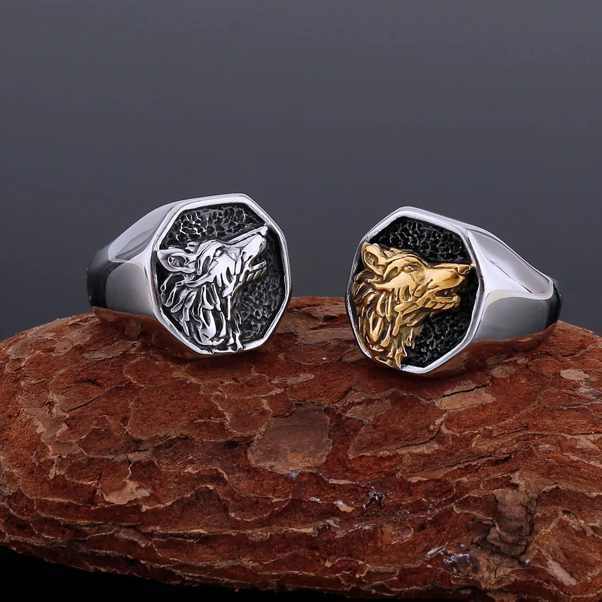 

New Design Retro Viking Animal Wolf Head Ring Nordic Men's Fashion Amulet Ring Jewelry Teen Locomotive Party Gift