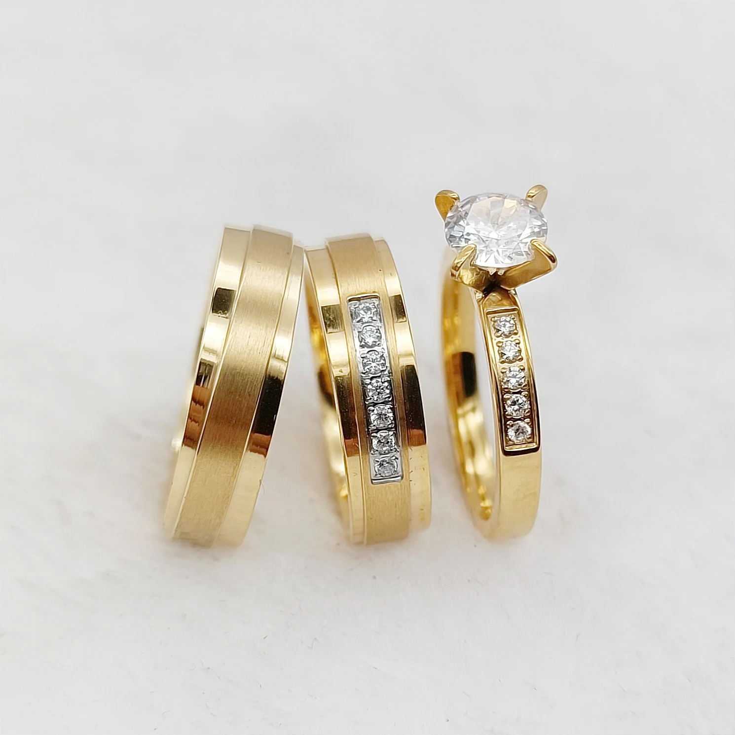 

Уникальный дизайн в Испании, 3 шт., обещают, что свадебное кольцо для мужчин и женщин, покрытое 24-каратным золотом, ювелирные изделия, кольцо д...