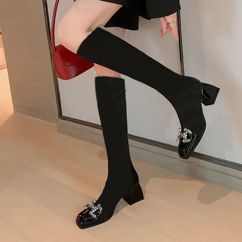 ankle summer boots for women European pop print mesh+ leather sexy lady square toe long riding boots wedge sandals high heels