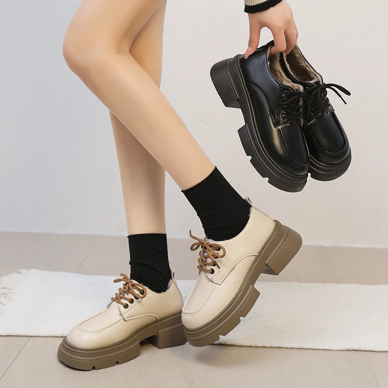 Кроссовки женские с круглым носком повседневные оксфорды платформа плоская