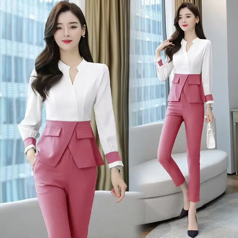 

2023 New Spring and Autumn Fashion Temperament Splicing Slim Professional Suit Age Reduction Two-piece Set Women's Suit