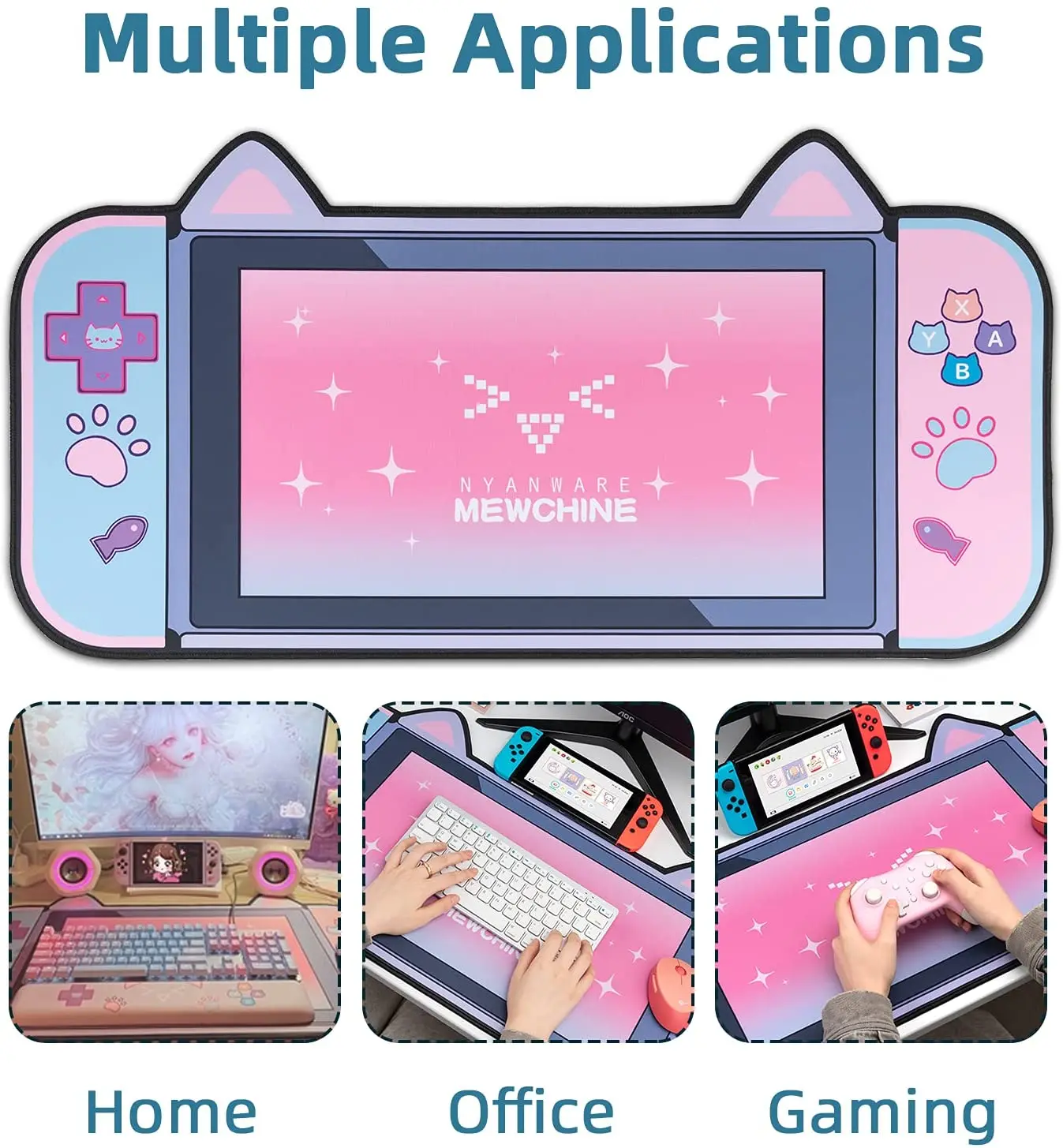 big mouse pad cute cat ears desk pad thicken computer games non slip pink girl cartoon super cute for girl game boy 80cm40cm free global shipping