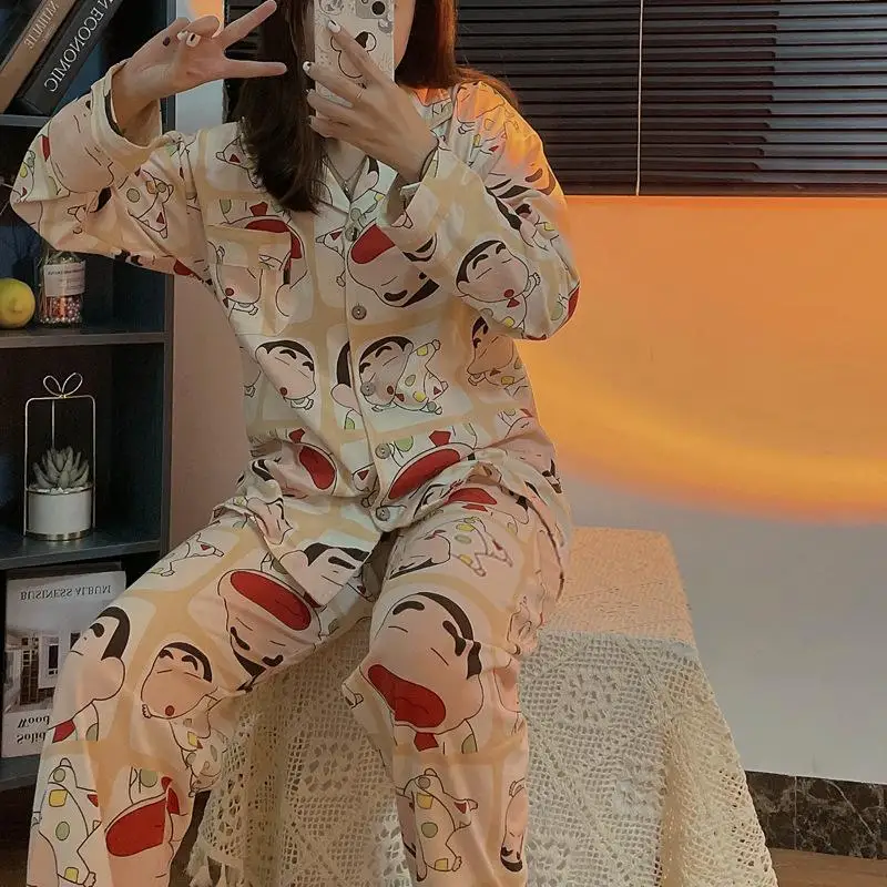 

Ins Crayon Shin-Chan Pajamas Cartoon Spring Autumn Long-Sleeved Trousers Cute All-Match Home Clothes Girl Pajamas 2 Piece Set
