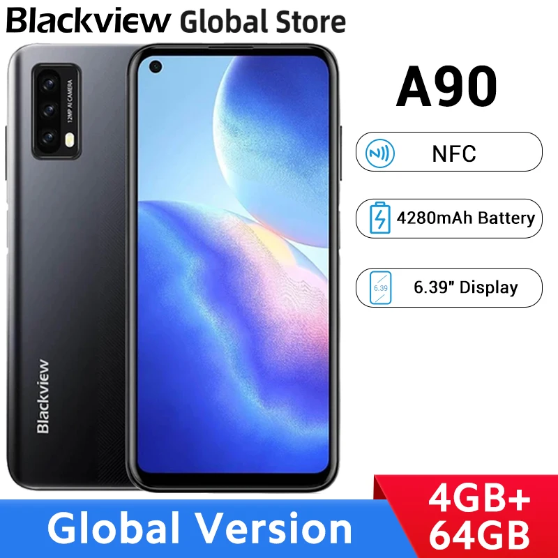 

Global Version Blackview A90 4GB RAM 64GB ROM Smartphone NFC Helio P60 Octa Core 6.39" Display Mobile Phone 4280mAh Battery