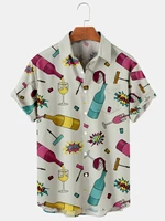 2022 summer mens shirts fashion casual wine glass print loose v neck beach shirts mens quick dry beach shirts