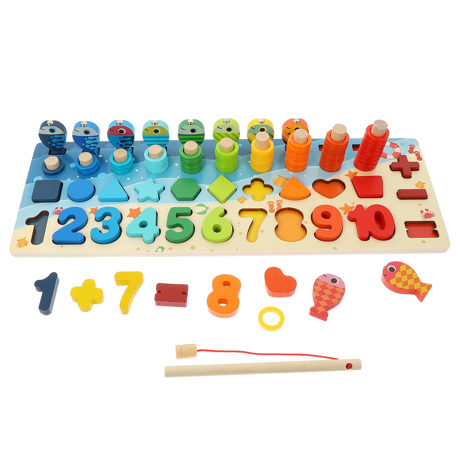 

1 Set Kids Fishing Game Wooden Magnetic Fishing Kids Shape Matching Block