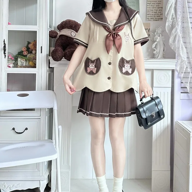 

Женский летний костюм принцессы JK, оригинальное платье в академическом стиле, милый матросский костюм для детского сада + плиссированная юбка, комплект из 2 предметов