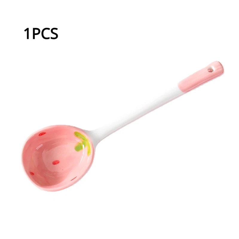 

Керамическая Ложка С Клубничным Узором, Длинная Ручка, Кухонный Аксессуар Для Супа, Кофе, Десерта, Ручная Роспись