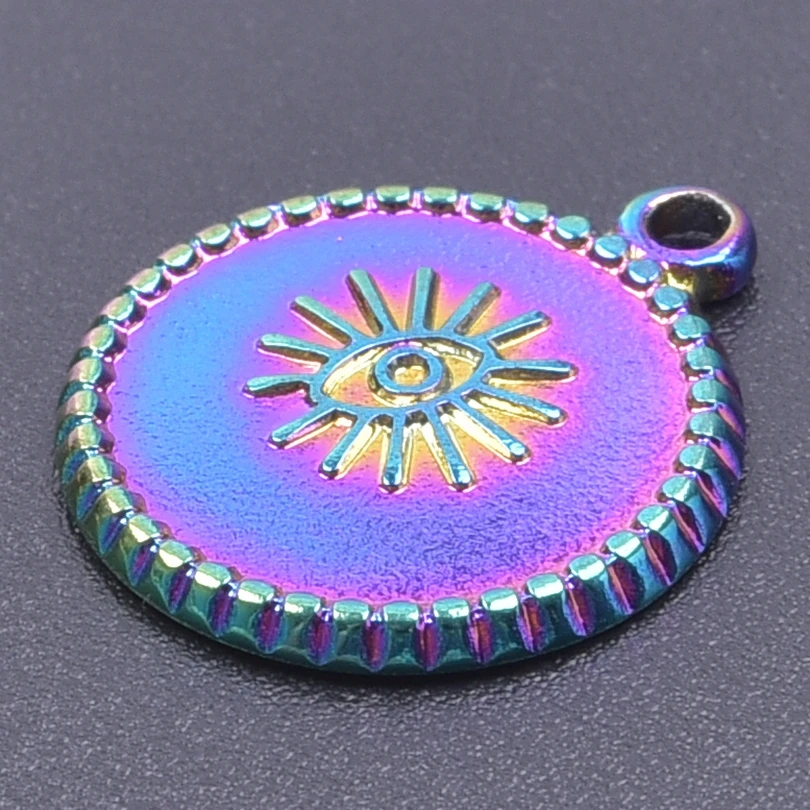 3pcs Evil Eye Charms For Jewelry Making Shaped Round Geometric Style Stainless Steel Pendants Metal Accessories Handmade Crafts