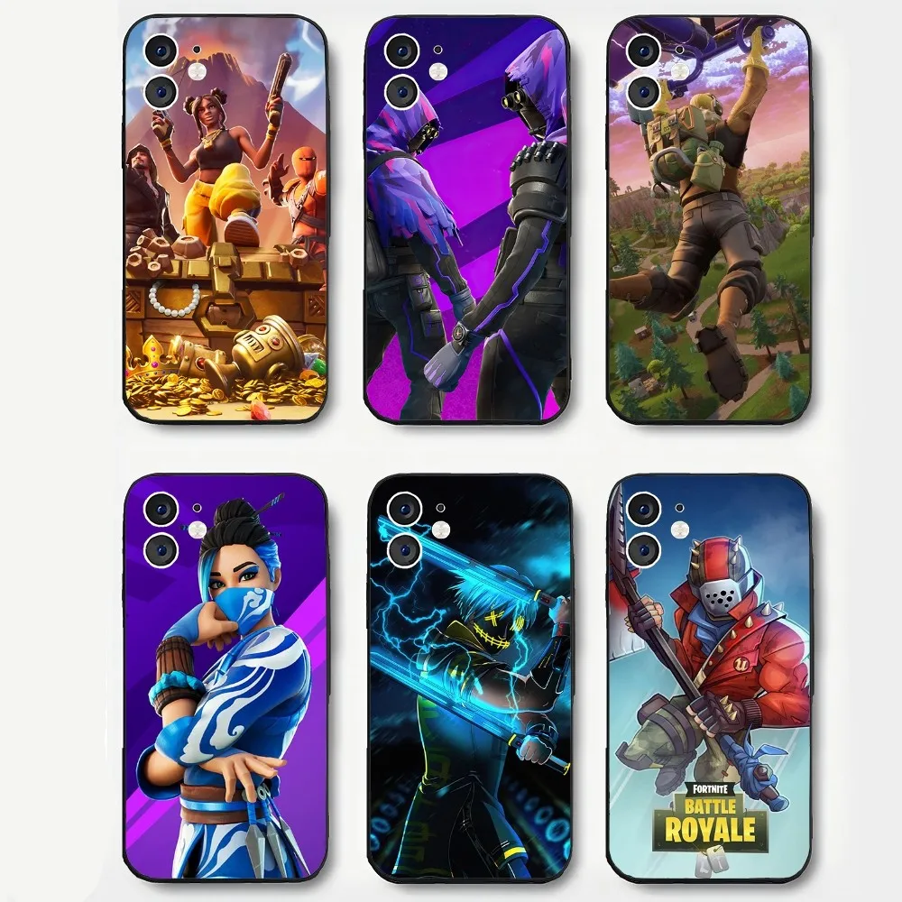 Чехол для телефона с мультяшной игрой F-Fortnites IPhone 16 15 14 13 Pro Max 11 12 мини-черный