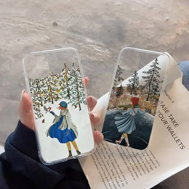 

Cartoon Scenery Girl lindsey illustrations Phone Case Transparent soft For iphone 12 11 13 7 8 6 s plus x xs xr pro max mini