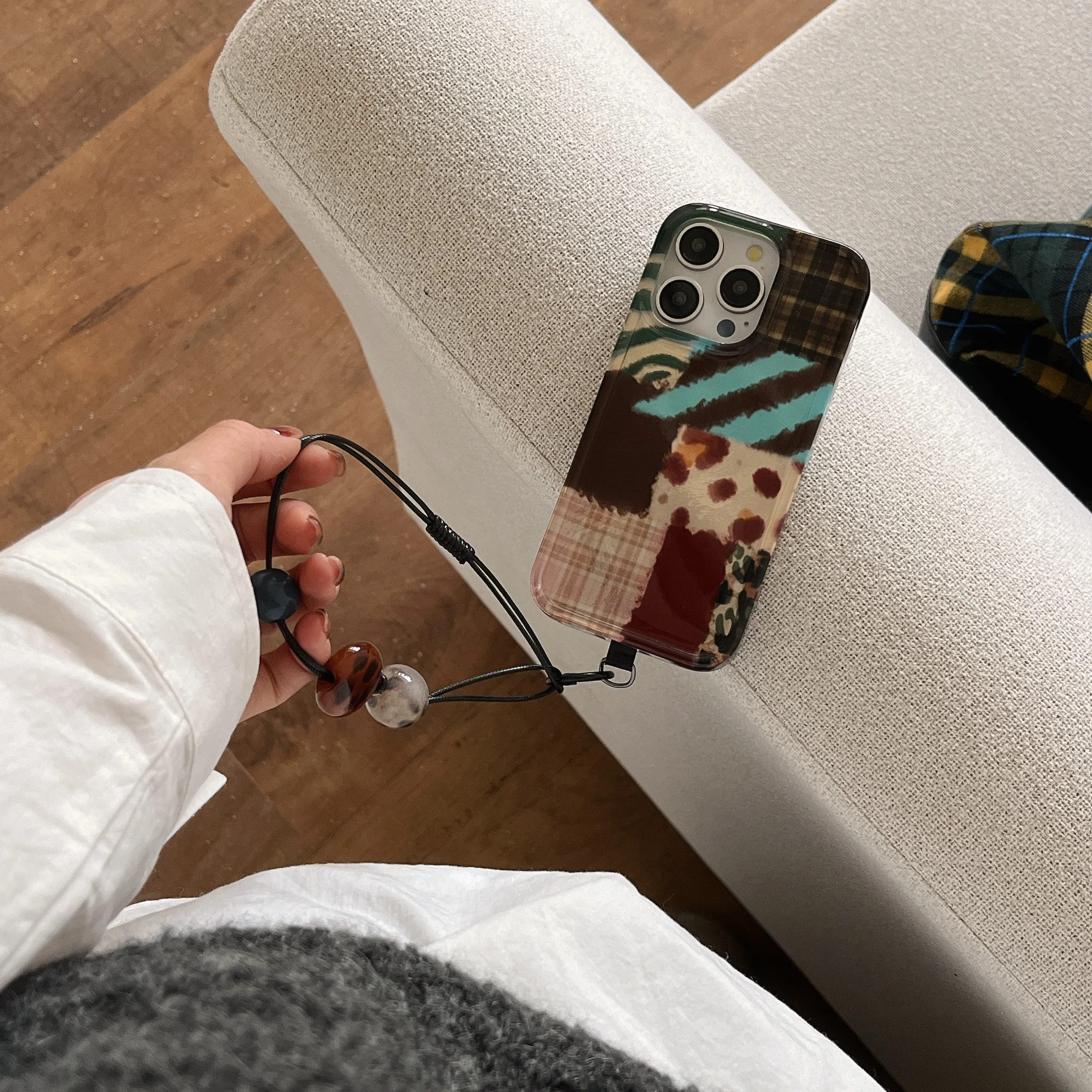 Корейские INS сращивание шашек с 3D кнопками и чехлом на запястье для iPhone 16 15 14 13 Pro Max