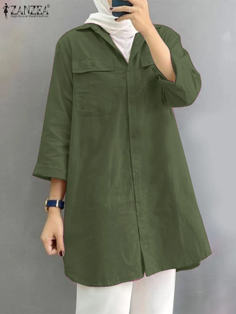 ZANZEA женская осенняя блузка с длинным рукавом мусульманская Турция Абая длинные