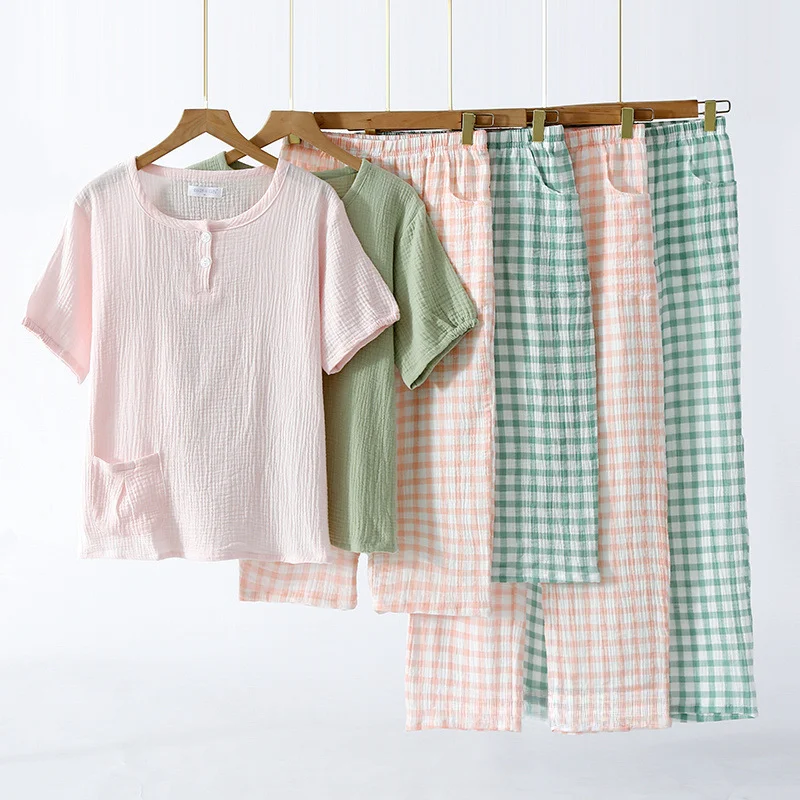 

Женский хлопковый пуловер с коротким рукавом и брюки до щиколотки