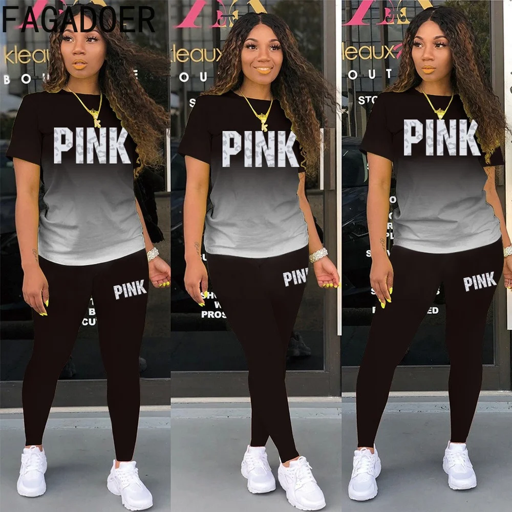 Модный женский комплект из двух предметов с градиентом FAGADOER женская розовая