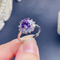meibapj 8mm natural amethyst gemstone simple flower ring for women real 925 sterling silver fine party jewelry