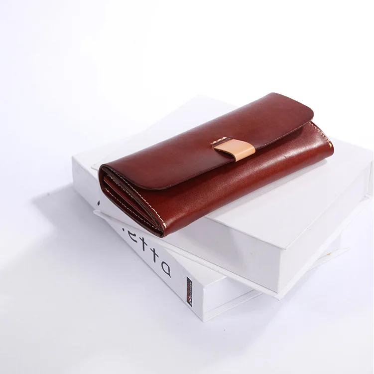 

ALAVCHNV New Japanese Original Handmade Leather Long Vegetable-tanned Leather Women's Contrast Handbag BR5065