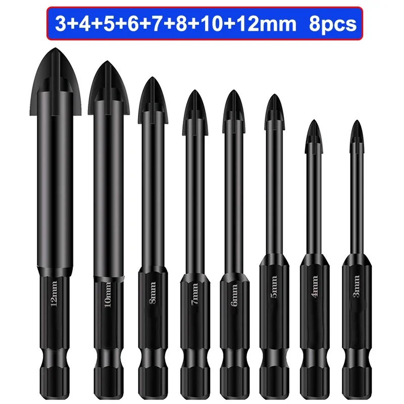 JUSTINLAU Набор сверл для стеклянной плитки с наконечником из карбида вольфрама, головка копья, керамическая плитка, мраморные зеркальные сверла 3/4/5/6/7/8/10/12 мм