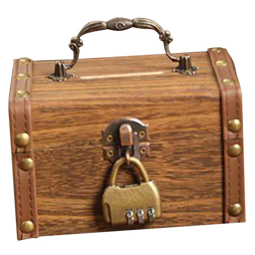 

Girls Jewelry Retro Jewelry Container Money Safe Storage Case Treasure Trinket Vintage Wood Piggy Bank Pirate Boys'