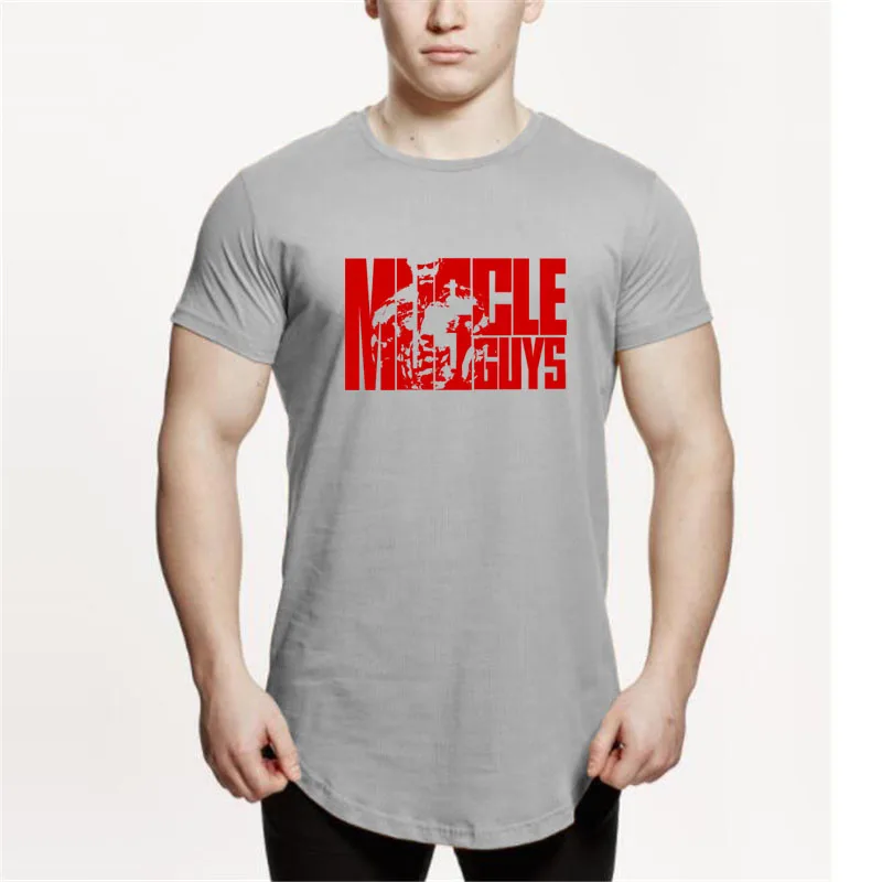 

Футболка мужская с короткими рукавами, дышащая хлопковая Повседневная модная, с закругленным подолом, впитывает пот, одежда для фитнеса в тренажерном зале, на лето