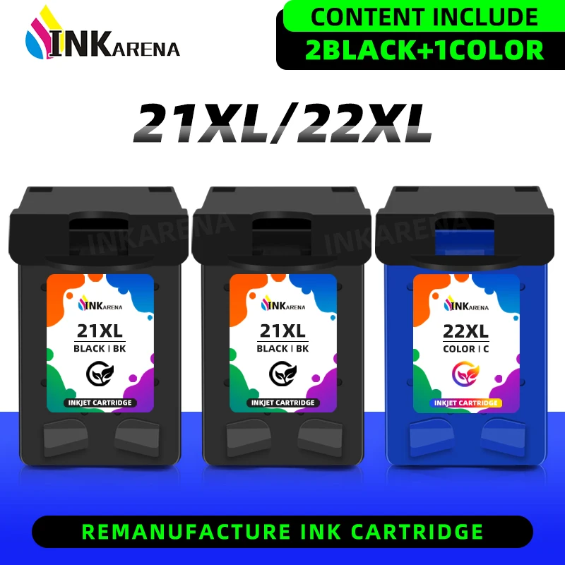 

Inkarena Remanufactured 21 22 XL Ink Cartridges for HP Deskjet F2280 F2180 F4180 F300 F380 F2100 F2200 Cartridge HP 21 22