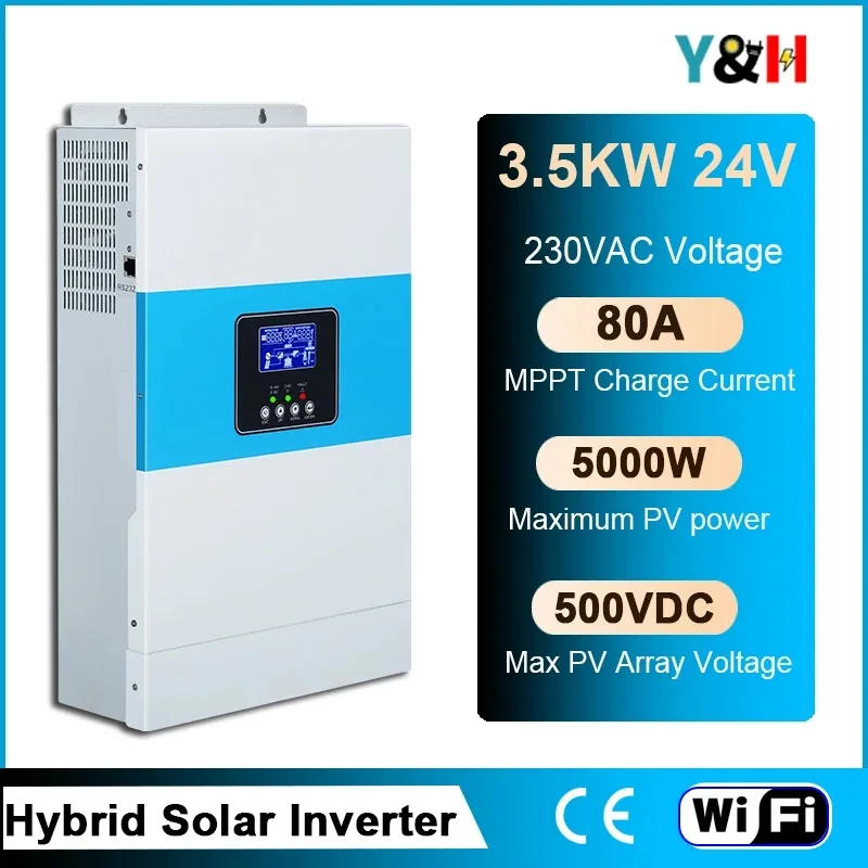 

Гибридный солнечный инвертор, максимальное зарядное устройство в постоянного тока, 24 В, MPPT 100 А, вход PV в переменного тока, немодулированный синусоидальный инвертор с Wi-Fi