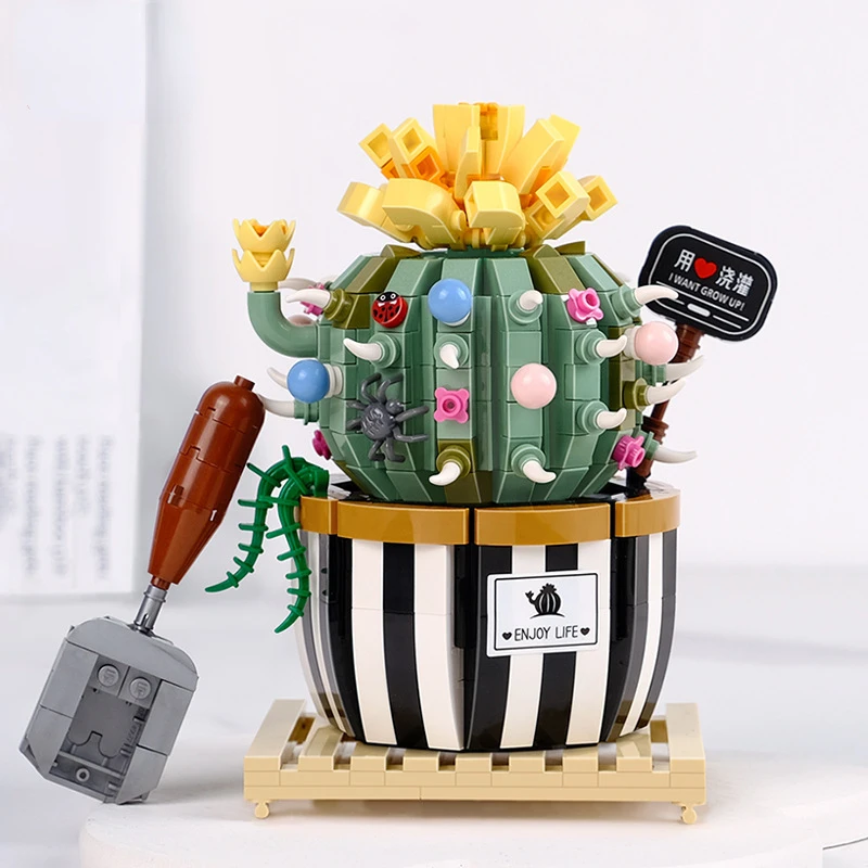 

578pcs Cactus Building Blocks Cactus Office Table Top Simulation Green Plant Ornaments Children's Assembled Toy Girl Gift