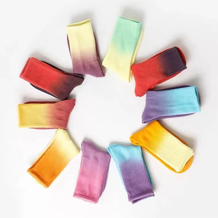 Gradient Color Tie-Dye 10 Pairs Mid-Calf Socks Spring and Summer Solid Color Street Skateboard Socks Women's Mid-Calf Socks