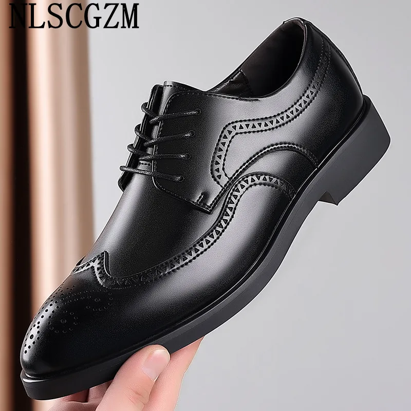 

DERBI Casual Dress Man Shoes Brogues Shoes for Men Business Suit Classic Shoes for Men Office 2023 LEATHER Italian мужская обувь