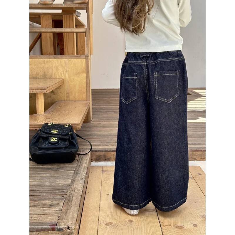 Детские осенние прямые широкие брюки Aimo Beibei в западном стиле с карманами для