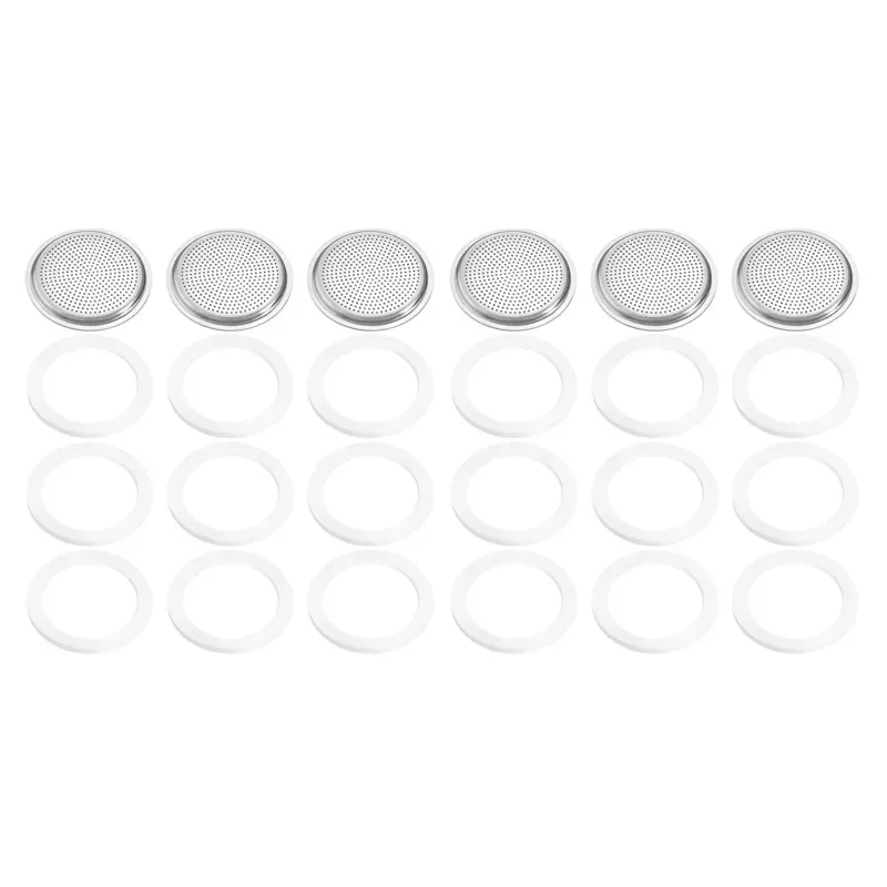 

Silicone Gaskets and 3 Piece Stainless Filter Gasket Stainless Steel Gasket Replacement for 6 Cup Moka Express