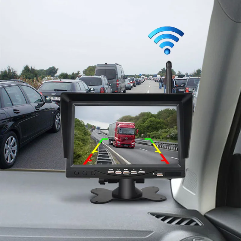 Wireless 7 Inch Monitor Backup Camera  For Trucks Bus RV Trailer Excavator Car Display Reverse Image 12V-24V Rear View Camera