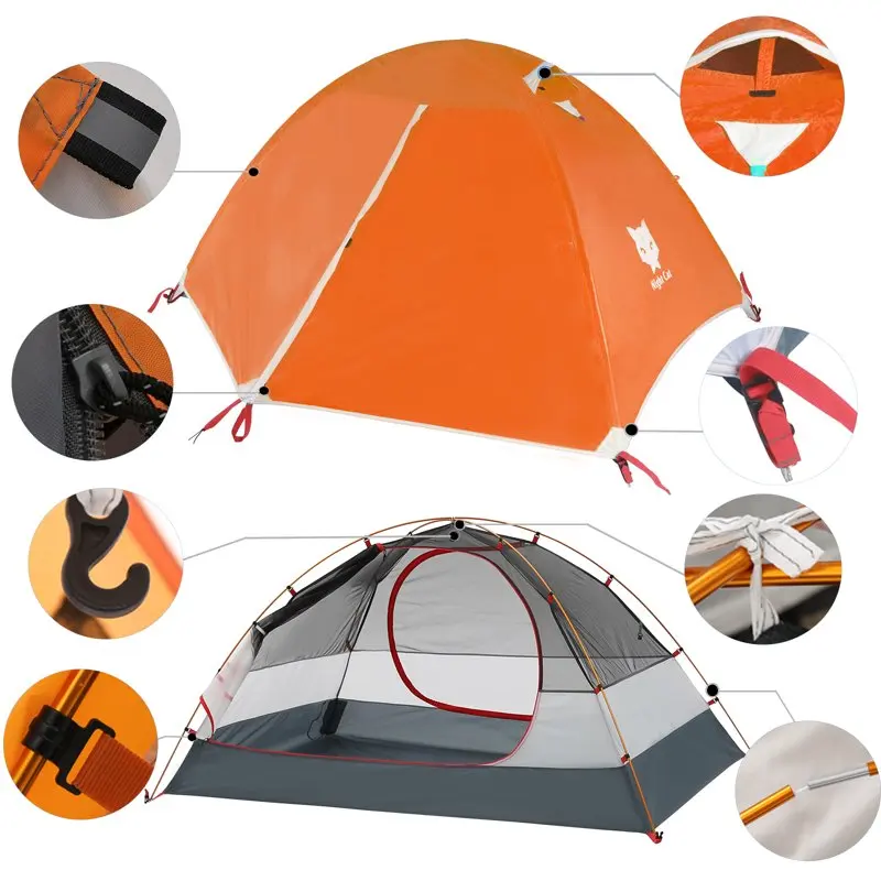 

Lightweight Aluminium 2.2x1.4m Camping Tent with Easy Clip Setup, Two Double-Layers Doors, Rainproof Tent for 2 Persons.