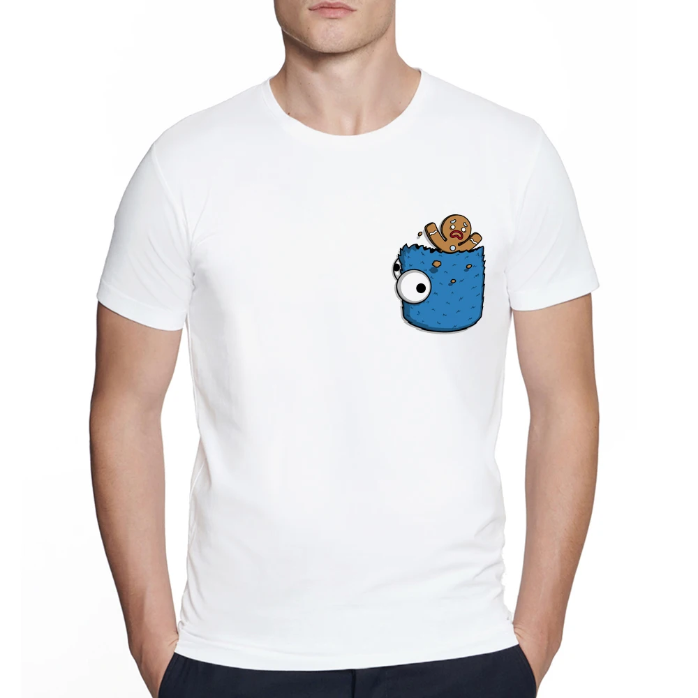 

Funny Creative Cookie Monste Cartoon Image Om Nom Pocket Print T-Shirt Pop Tops punk Hip Hop unisex Streetwear Casual Tops