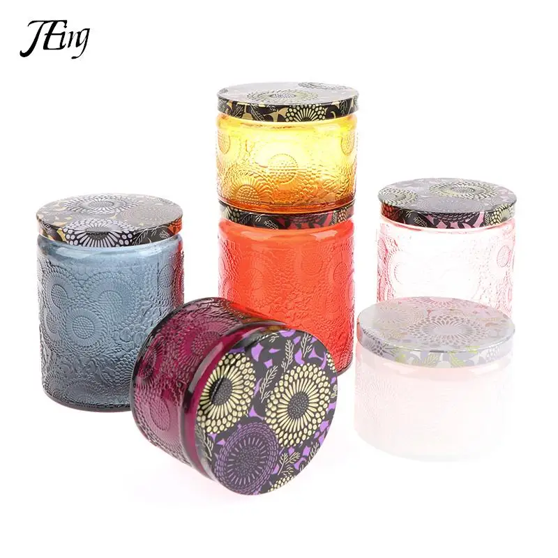

120/250 мл цветной резной стеклянный стакан для свечи с крышкой Ароматизированная банка для свечей домашний контейнер «сделай сам» стеклянная...