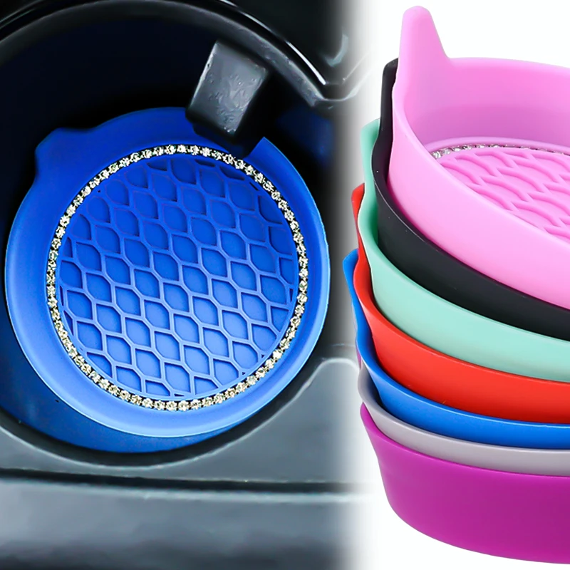 

Car Non-slip Coaster Shiny Diamond Style Water Cup Slot Non-slip Mats Silicone Mats Cup Holder Mats Car Interior Accessories