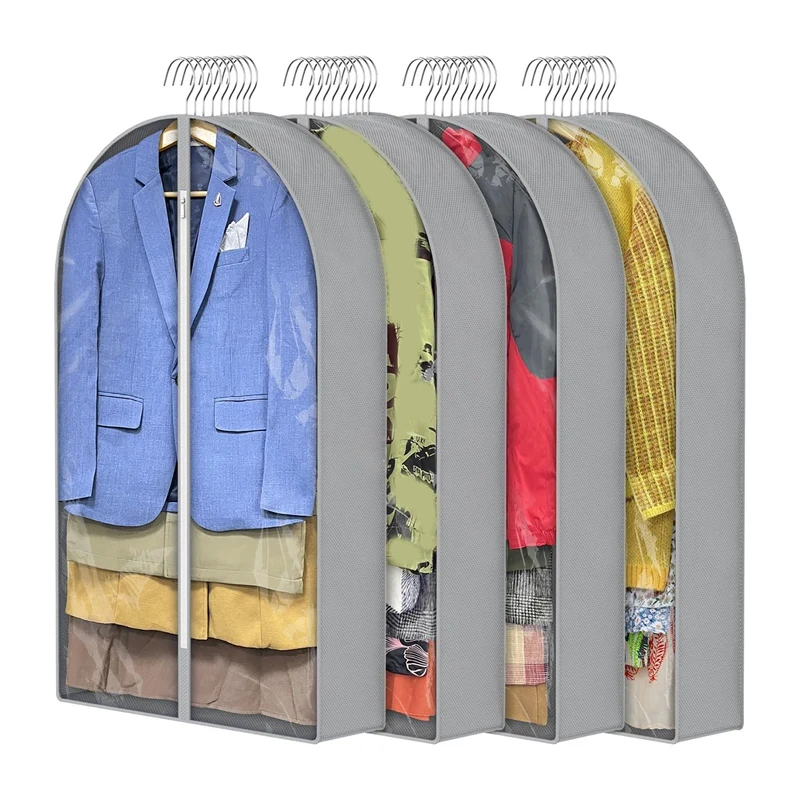 

4Pcs 40In Clothing Bag Garment Dust Cover For Hanging Clothes With 6.5In Gusseted, Moth Proof Clothes Bags For Storage Hanging