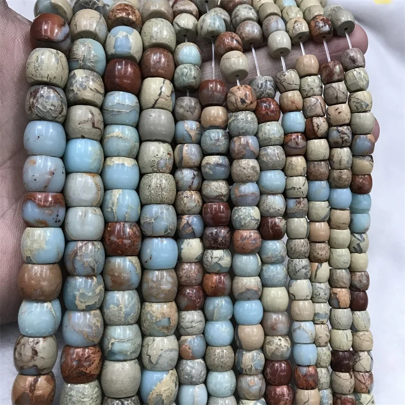 

Barrel Huge Serpentine Shoushan Snake Skin Sea Turquoise Gemstone Bucket Natural Stone Beads For Jewelry Necklace Making DIY