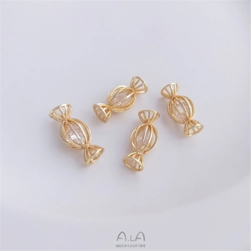 

14k Gold coated zircon candy shaped bead separation pendant manual DIY Bracelet Necklace Earring Jewelry pendant accessories