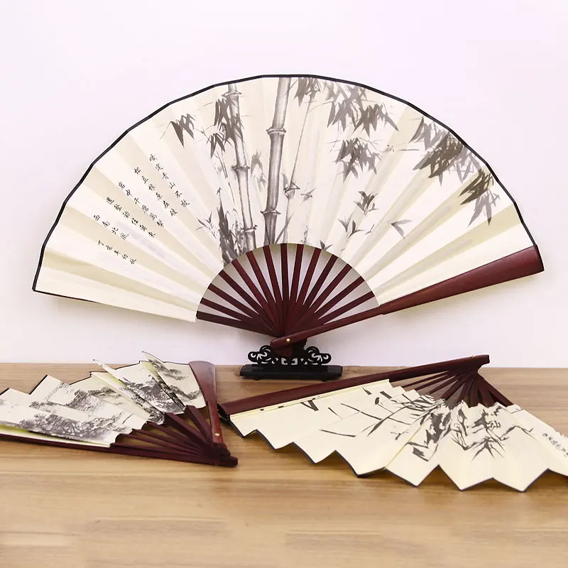 

10Pc Retro Folding Silk Fan Chinese Style Decorative Men Pocket Bamboo Handle Hand Fan