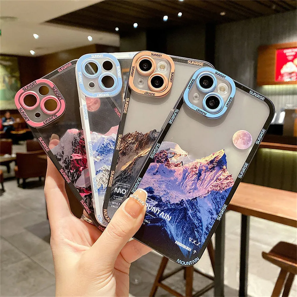 

Ins Fashion Frame Snow Mountain Protective Case Apple 14iphone13 12XR max Transparent Mobile Phone Soft Shell