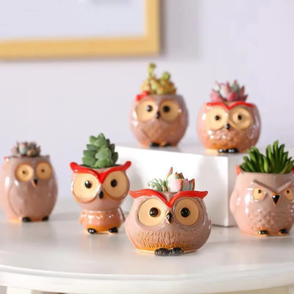Цветочный горшок с милыми совами керамический для комнатного декора