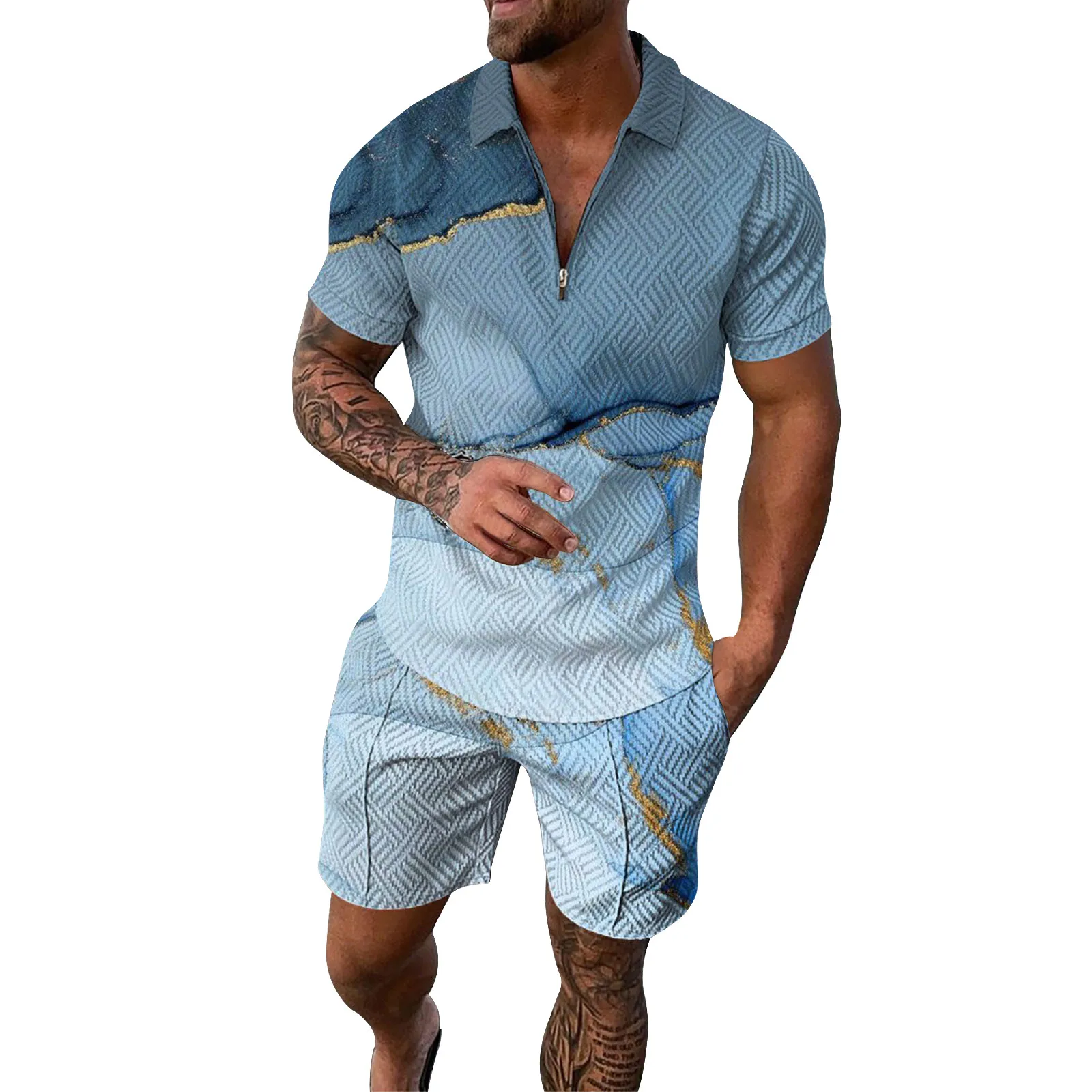 Summer Men'S Casual Suit Men Tracksuit 2 Piece Set Short Sleeve Polo Shirt + Shorts Men'S Suit Fashion Men Polo Set Men Clothing