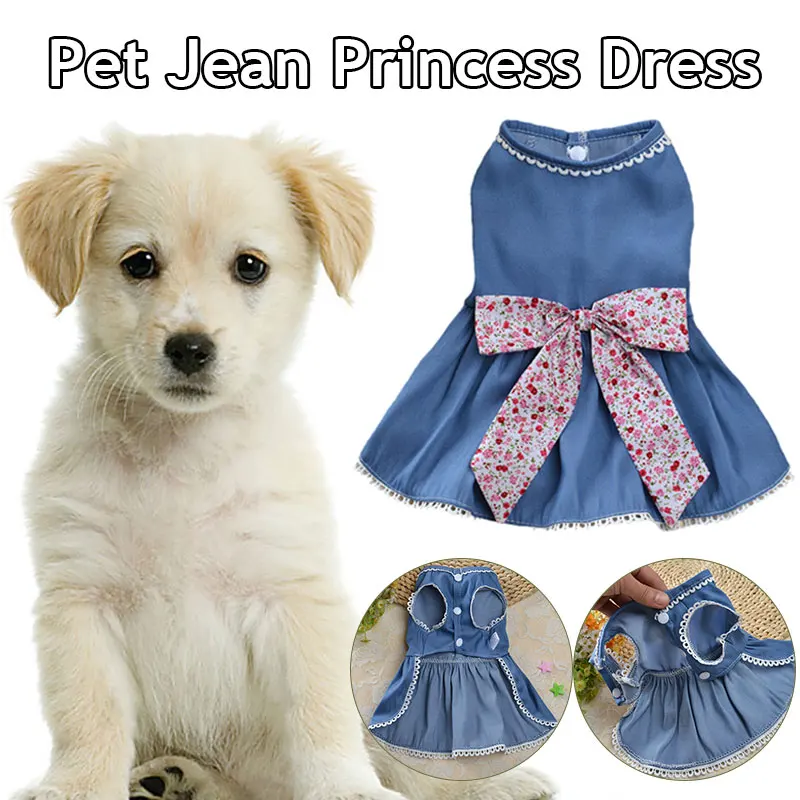 

Wedding Dress Dog Skirt Princess Dress Denim Skirt Floral Bow Soft And Comfortable Lace Spring Summer Section Cute Dog Clothes