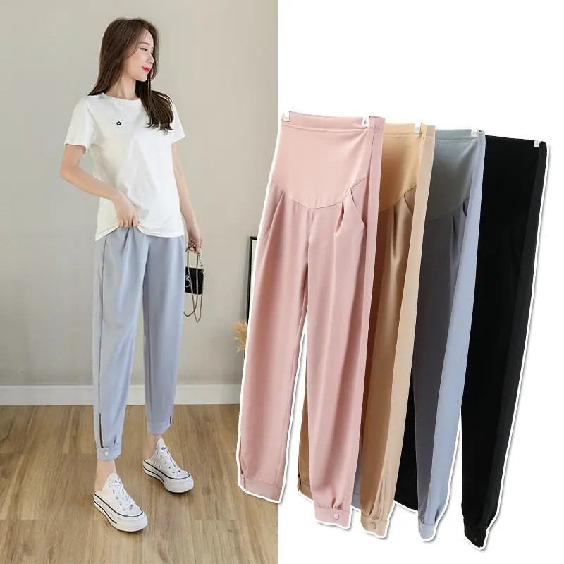 

2022 Summer Chiffon Thin Summer Maternity Ankle Pants Fashion Design for Pregnant Women Pregnancy Casual Harem Trousers