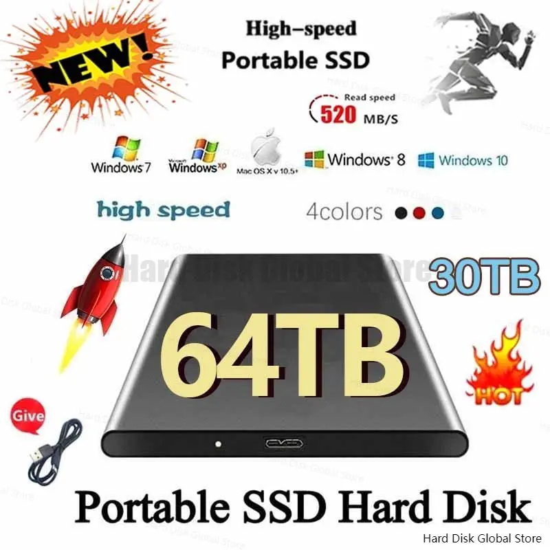 

Portable External Solid State Drive 1TB 2TB 64TB SSD High-speed Mobile Storage Device USB3.1 Hard Drive for Laptop Microcomputer