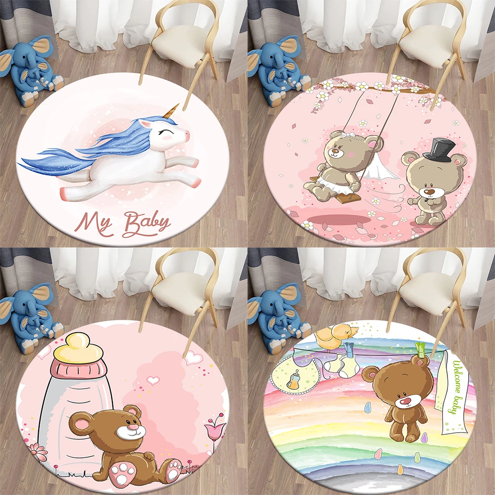 

Customizable Bedroom Living Room Girl's Room Decoration Doormat Kitchen Floor Mat Cartoon Cute Bear Round Rug
